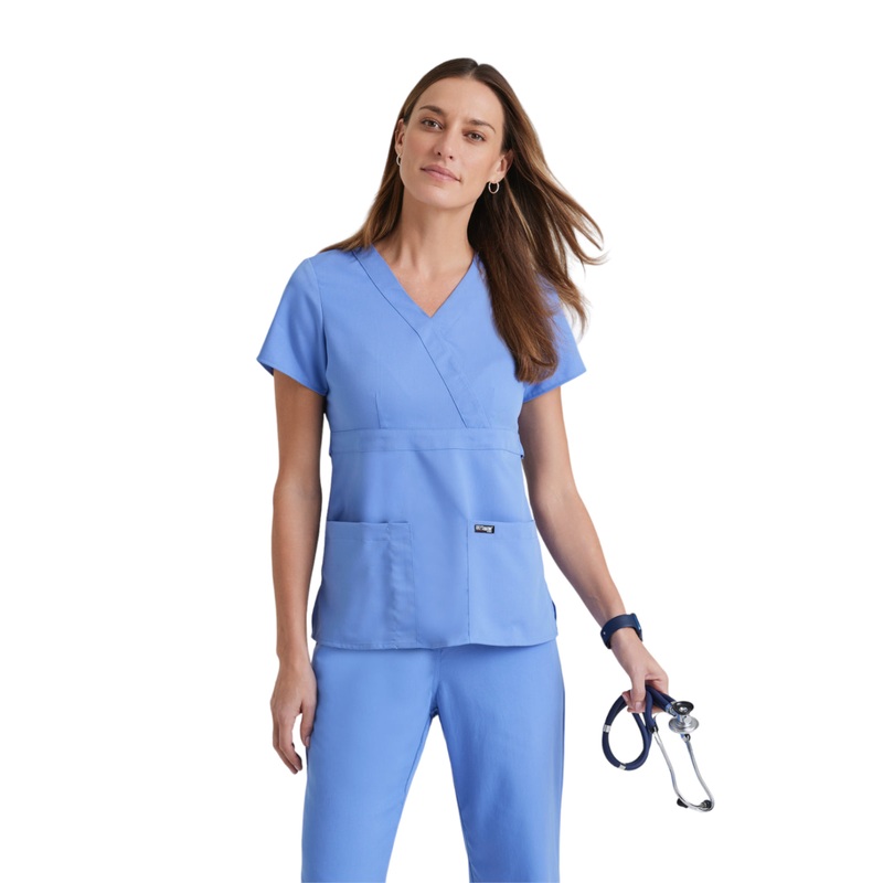 Women's Mock Wrap Riley Top - 4153 - Ciel Blue