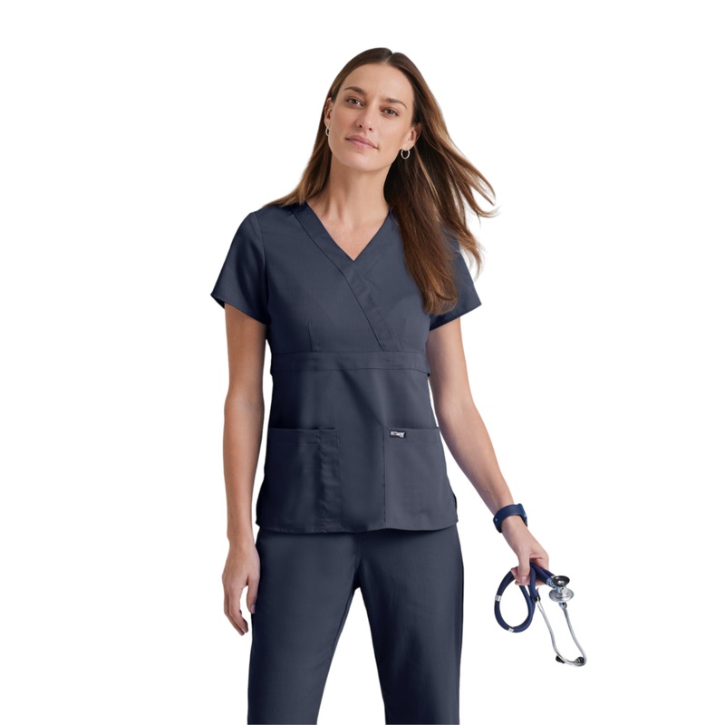 Women's Mock Wrap Riley Top - 4153 - Steel