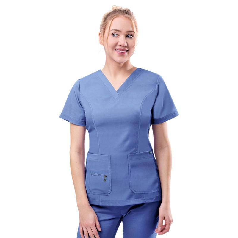 Women's V-Neck Elevated Top - P4212 - Ceil Blue
