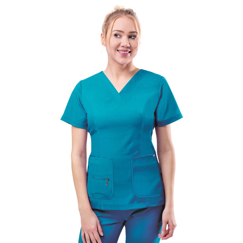 Women's V-Neck Elevated Top - P4212 - Teal Blue