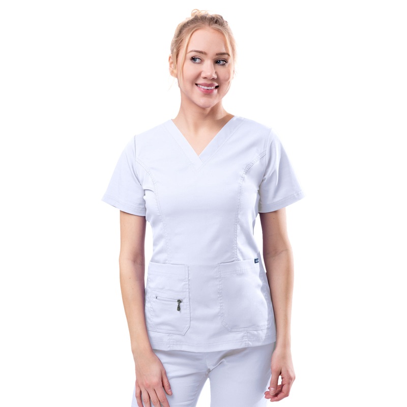 Women's V-Neck Elevated Top - P4212 - White