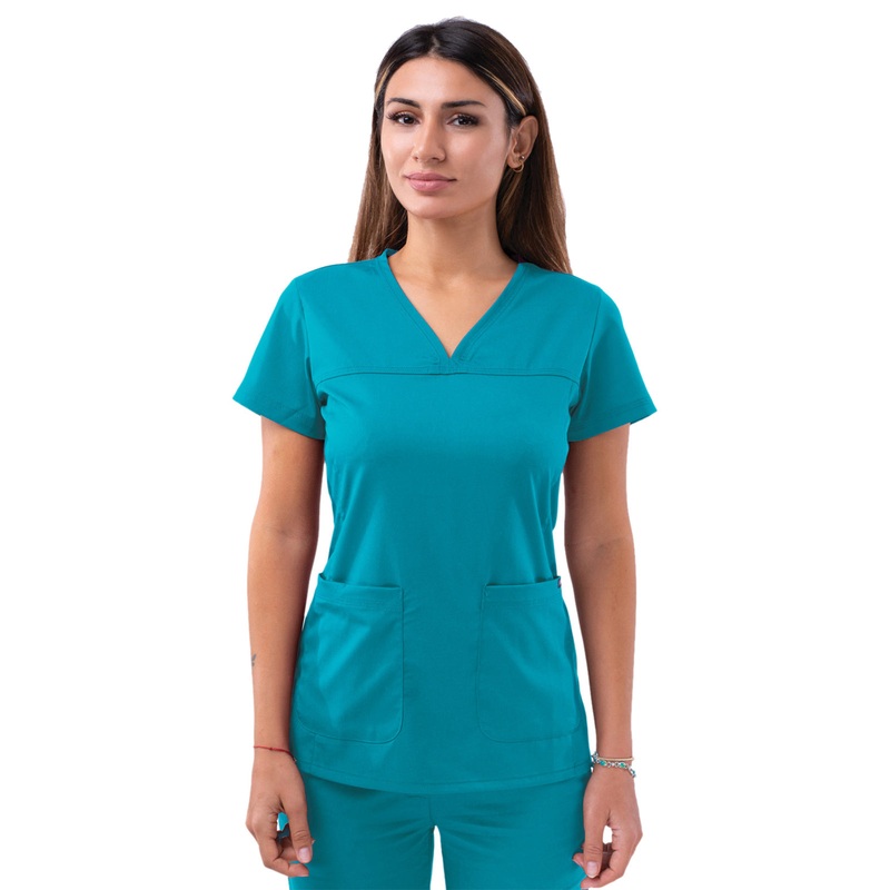 Women's V-Neck Sweetheart Top - P4210 - Teal Blue
