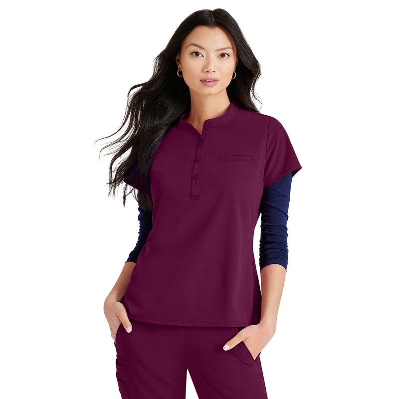 Women's Henley Style Top - BUT163 - Wine