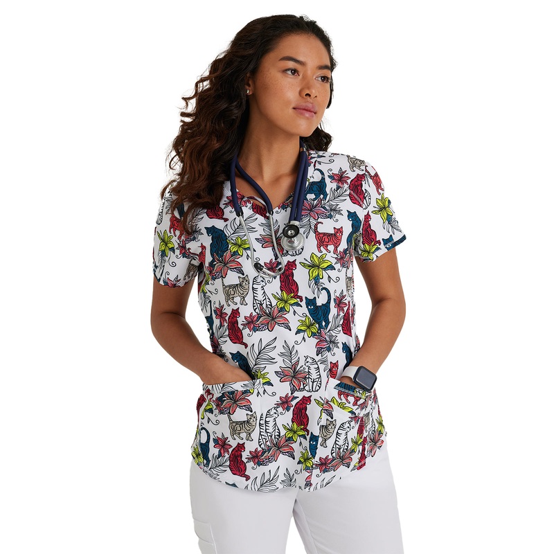 Women's Wrinkle Release Top - SKT021 - Tropical Kitty