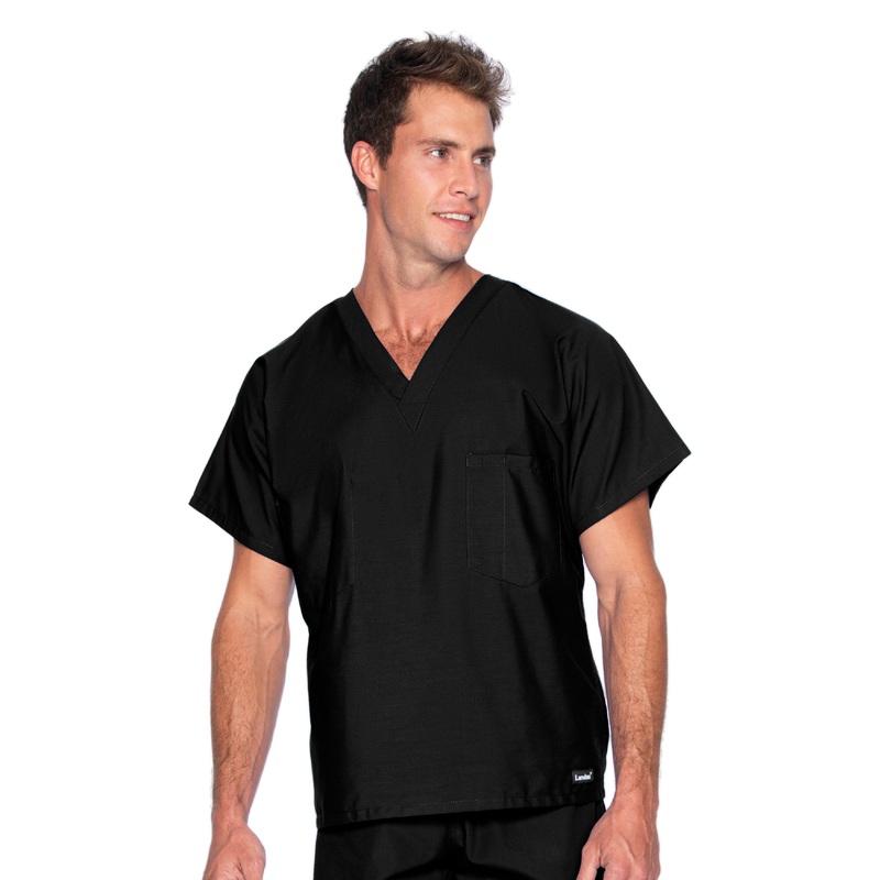 Unisex Reversible 1-Pocket V-Neck Top - 7502 - Black