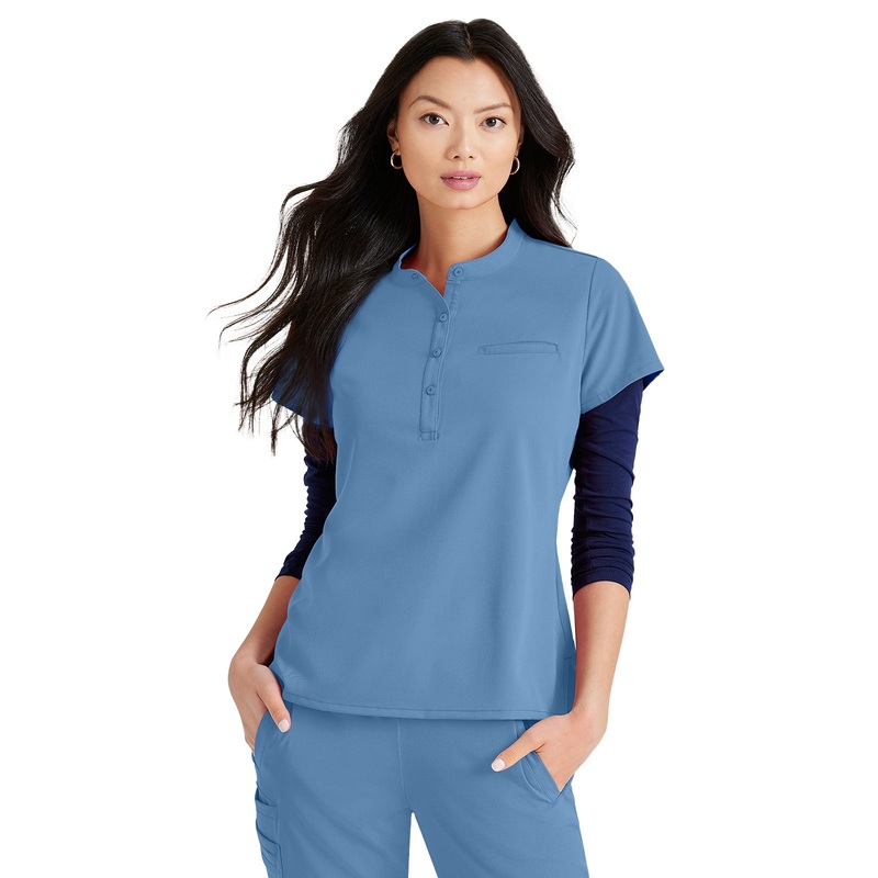 Women's Henley Style Top - BUT163 - Ciel Blue