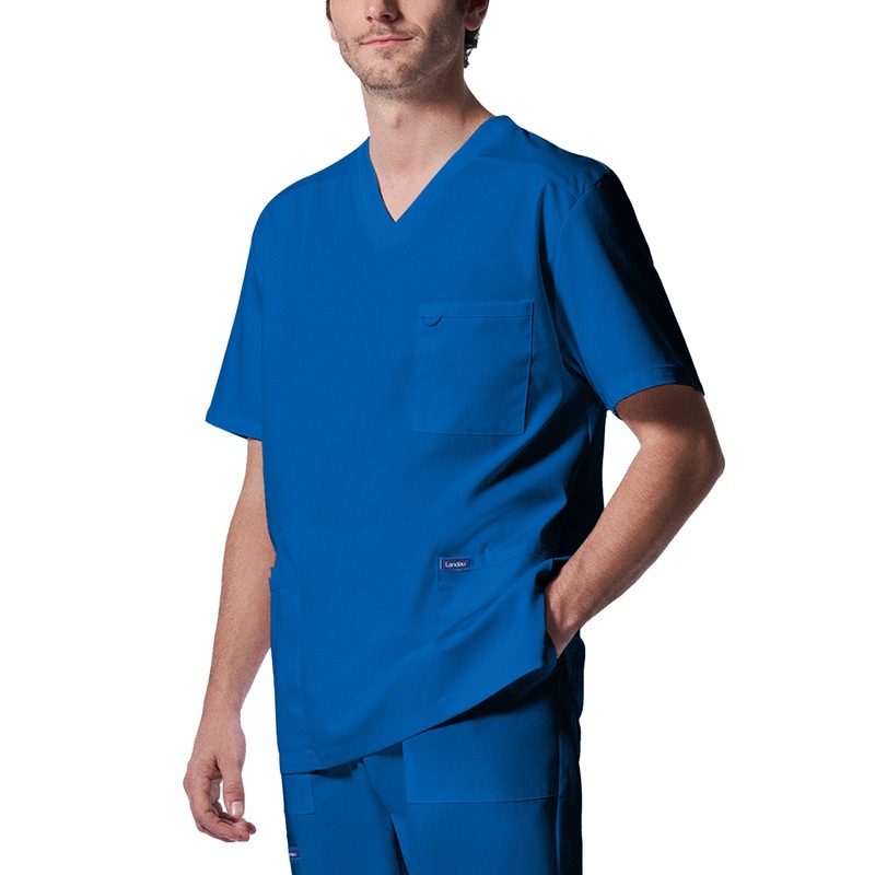Men's 4-Pocket Back Yoke V-Neck Top - LT109 - Royal