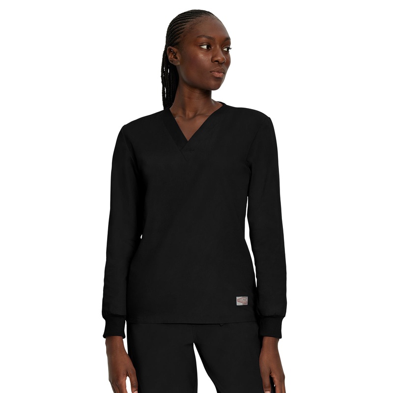 Unisex No-Pocket Crossover V-Neck Long-Sleeve Top - LT104 - Black