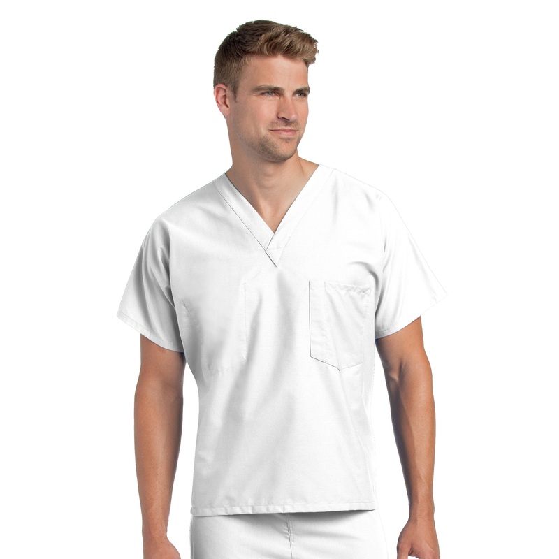 Unisex Reversible 1-Pocket V-Neck Top - 7502 - White