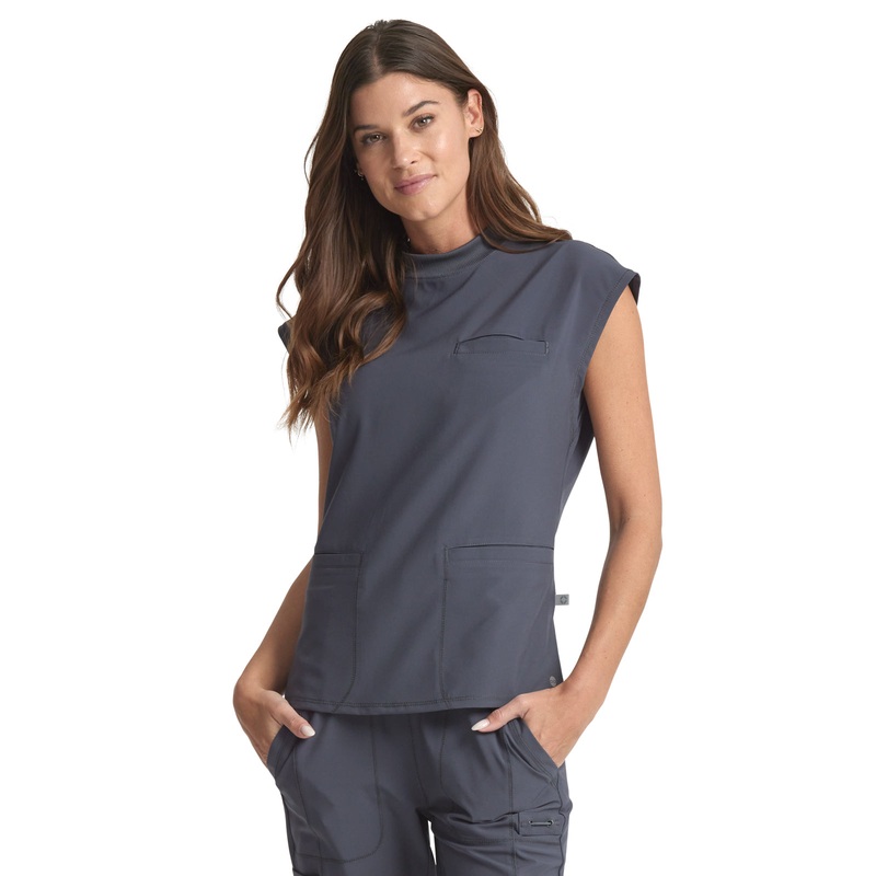 Women's Mock Neck Top - CK742A - Pewter