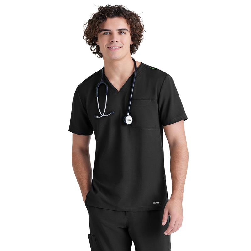 Men's Piped V-Neck Journey Top - GSST179 - Black
