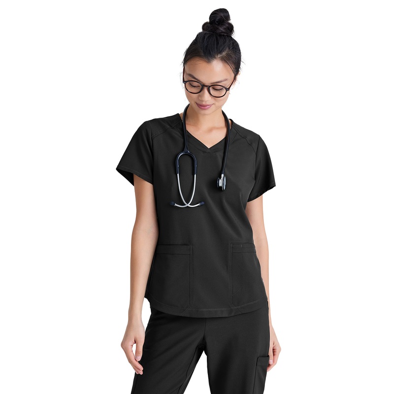 Women's Two-Pocket Piped V-Neck Rhythm Top - GSST180 - Black