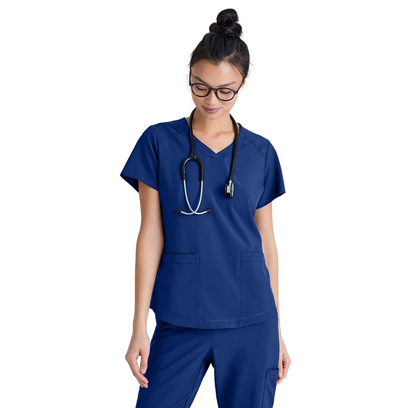 Women's Two-Pocket Piped V-Neck Rhythm Top - GSST180 - Indigo (Navy)