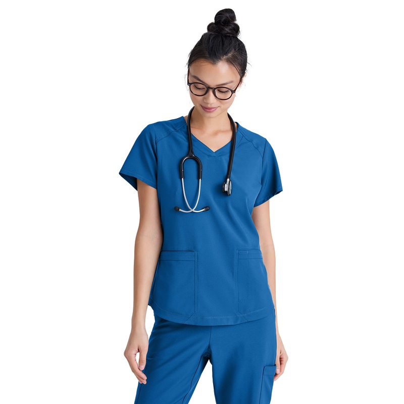 Women's Two-Pocket Piped V-Neck Rhythm Top - GSST180 - New Royal