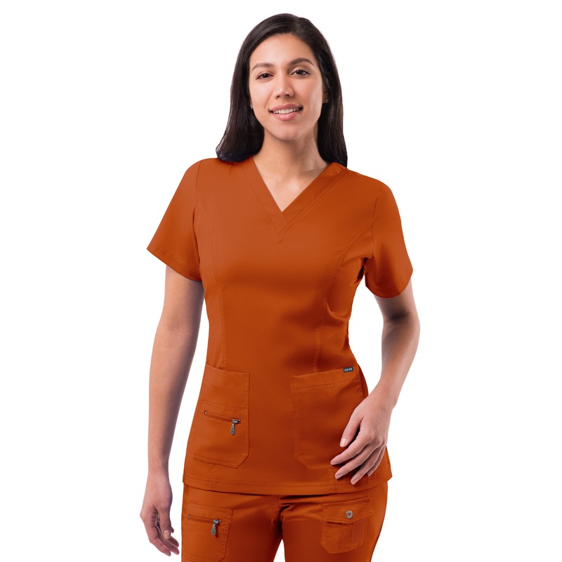 Women's V-Neck Elevated Top - P4212 - Cinnamon