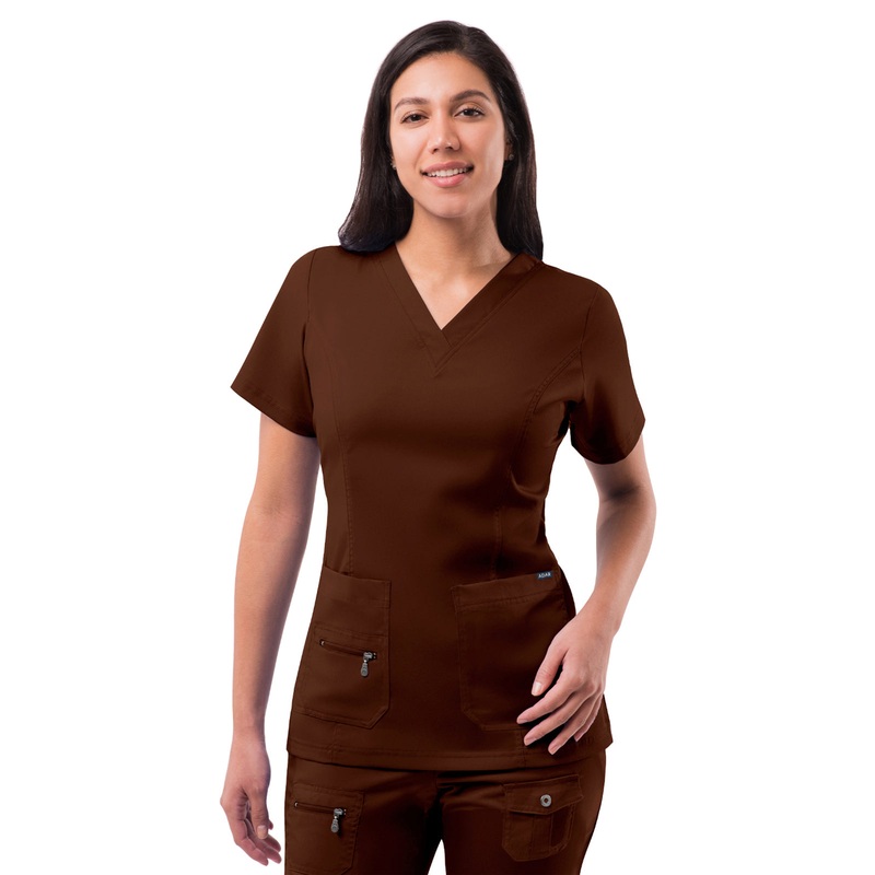 Women's V-Neck Elevated Top - P4212 - Coffee