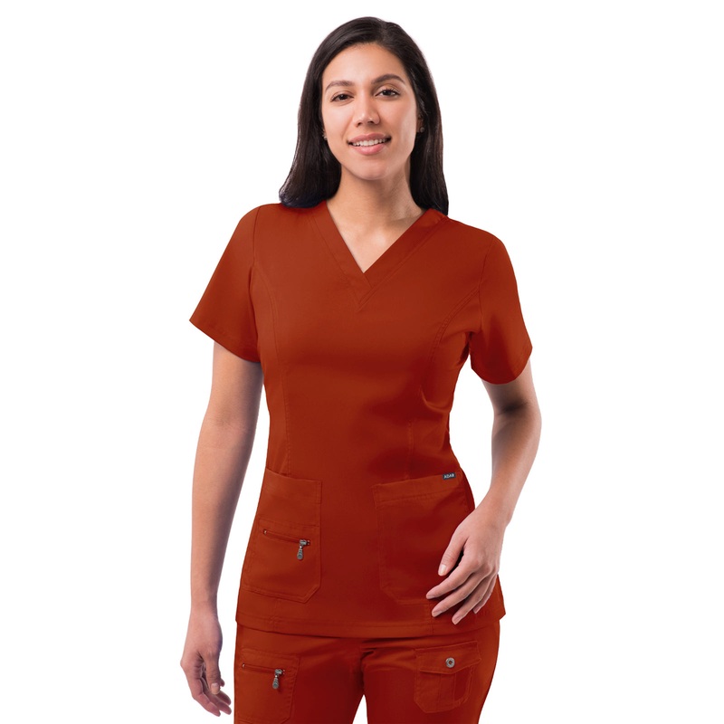 Women's V-Neck Elevated Top - P4212 - Red Ochre