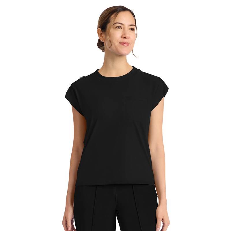 Women's 1-Pocket Crew Neck Top - CK936 - Black