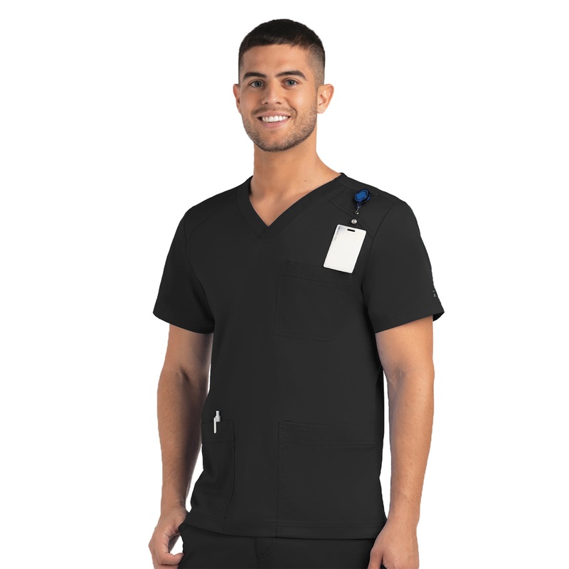 Men's Three-Pocket V-Neck Top - 5502 - Black