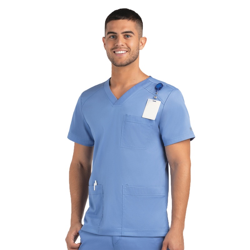 Men's Three-Pocket V-Neck Top - 5502 - Ceil Blue