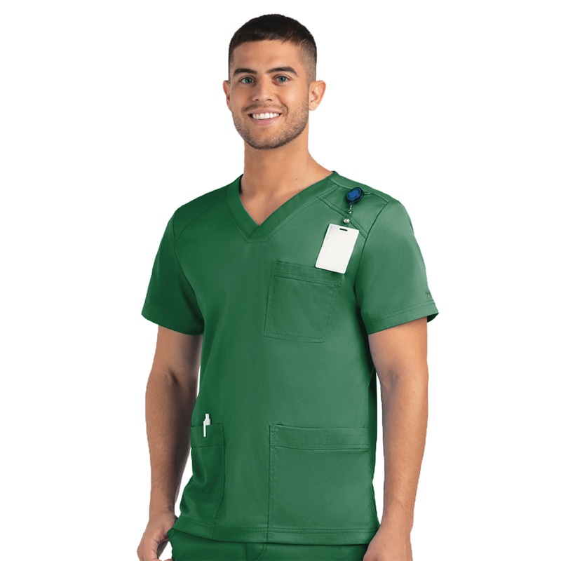 Men's Three-Pocket V-Neck Top - 5502 - Hunter Green