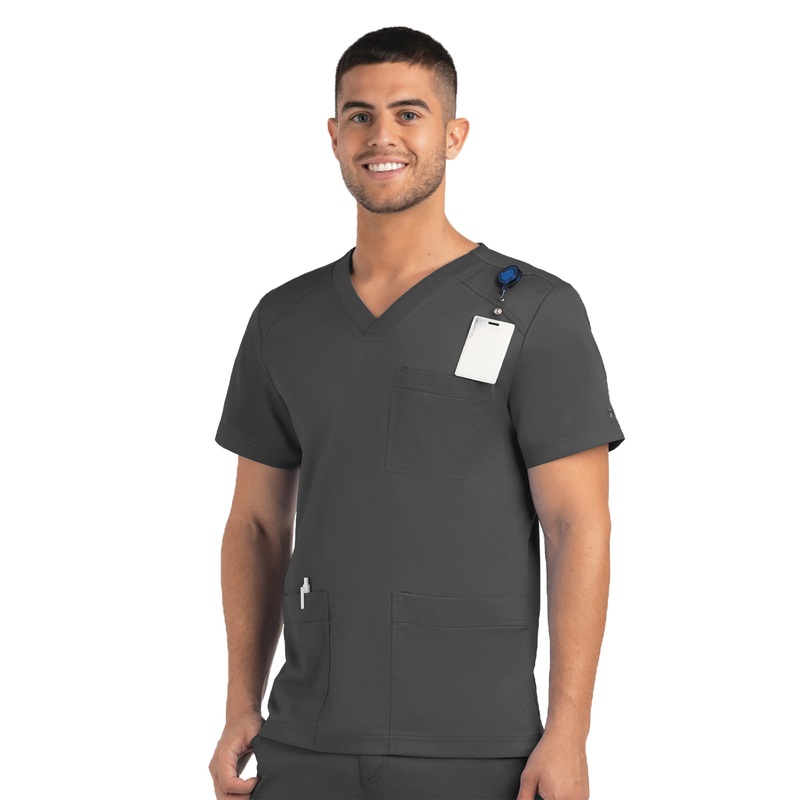 Men's Three-Pocket V-Neck Top - 5502 - Pewter