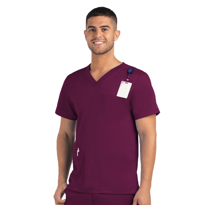 Men's Three-Pocket V-Neck Top - 5502 - Wine