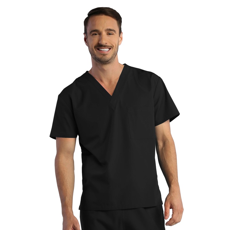 Unisex One-Pocket V-Neck Top - 1706 - Black