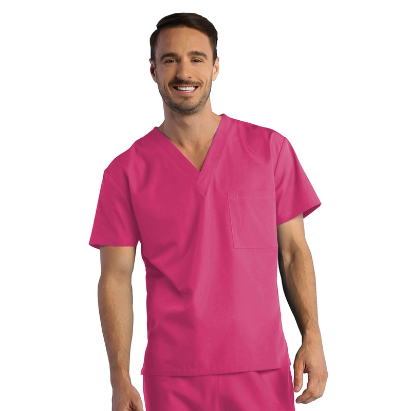 Unisex One-Pocket V-Neck Top - 1706 - Candy Pink