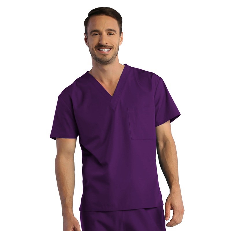 Unisex One-Pocket V-Neck Top - 1706 - Eggplant