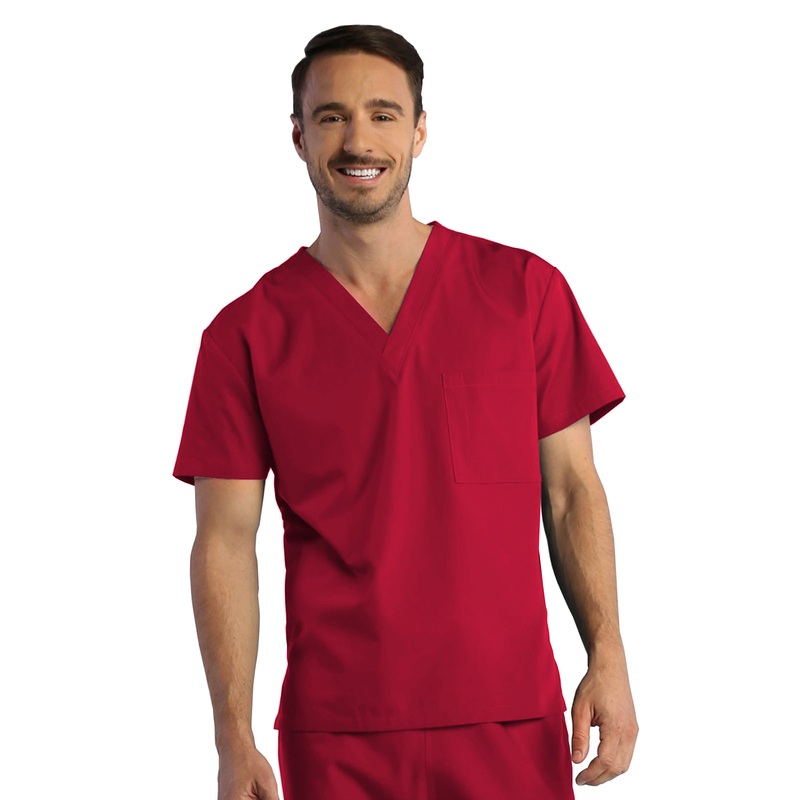 Unisex One-Pocket V-Neck Top - 1706 - Red