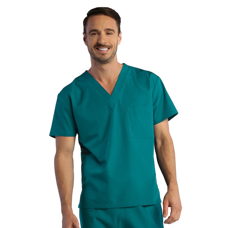 Unisex One-Pocket V-Neck Top - 1706 - Teal