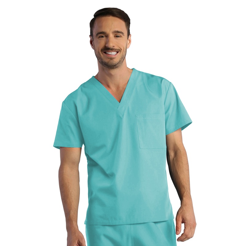 Unisex One-Pocket V-Neck Top - 1706 - Turquoise