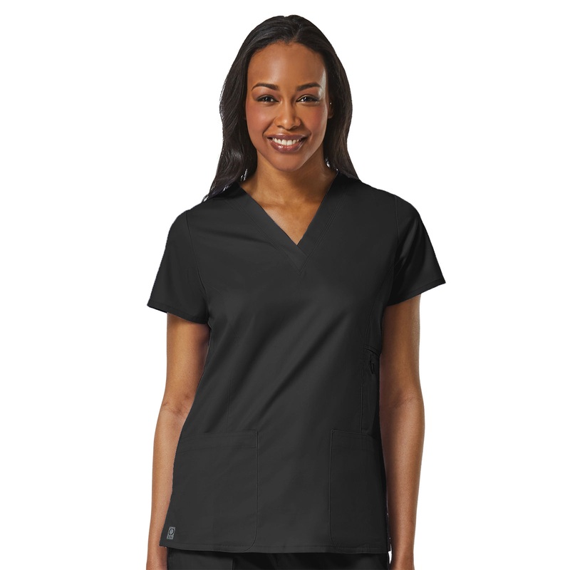 Women's Four-Pocket V-Neck Top - 1708 - Black
