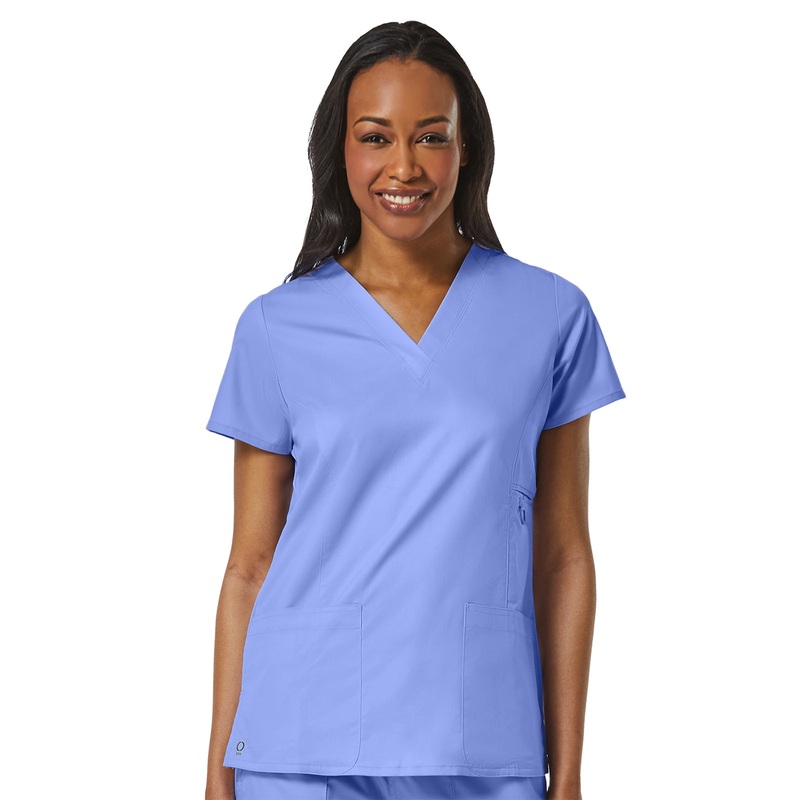Women's Four-Pocket V-Neck Top - 1708 - Ceil Blue