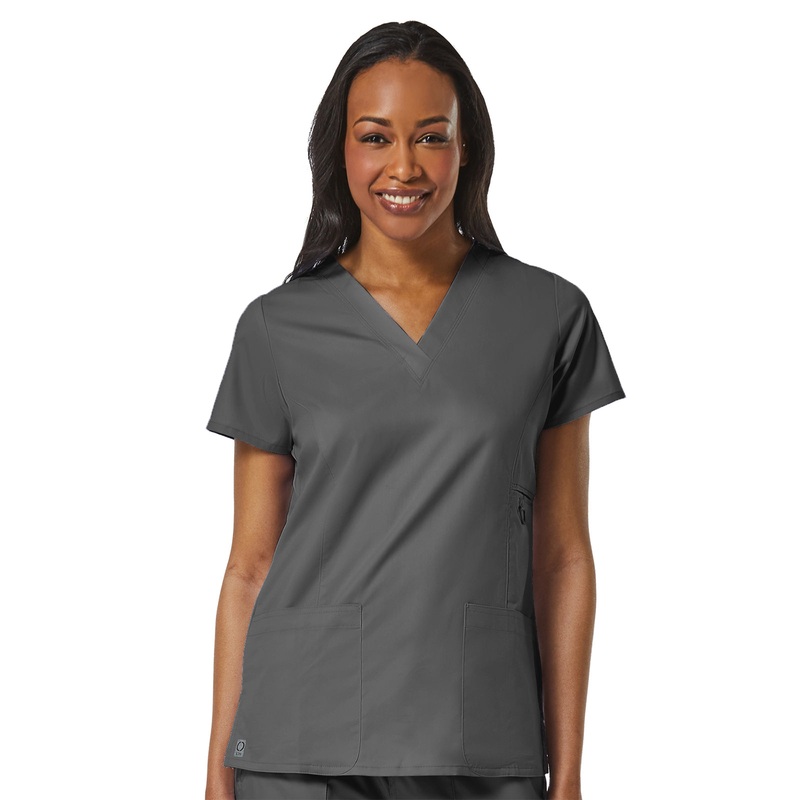 Women's Four-Pocket V-Neck Top - 1708 - Charcoal