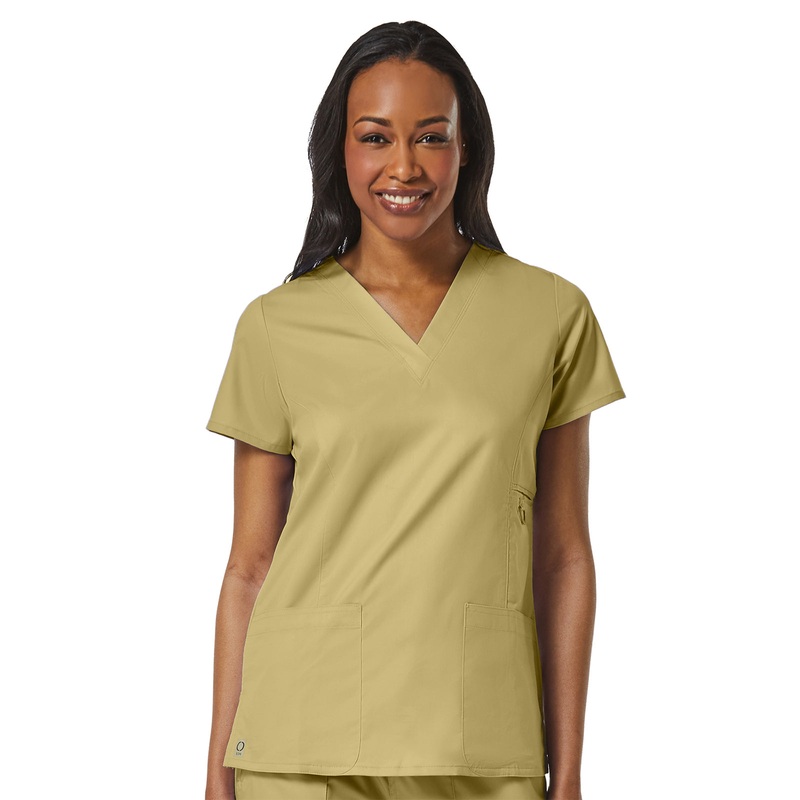 Women's Four-Pocket V-Neck Top - 1708 - Khaki