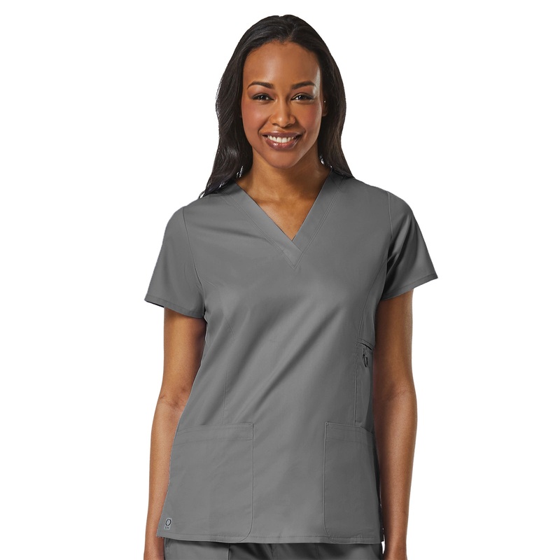 Women's Four-Pocket V-Neck Top - 1708 - Pewter