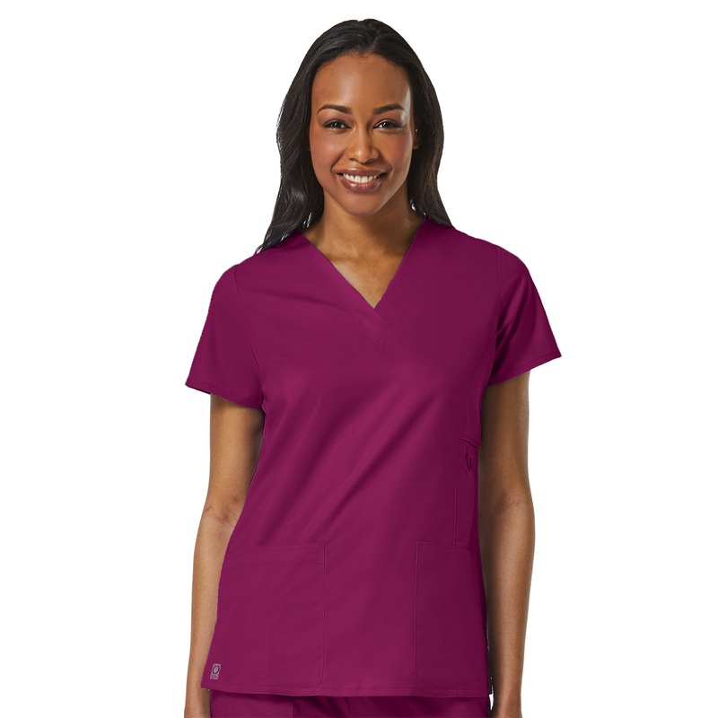 Women's Four-Pocket V-Neck Top - 1708 - Wine