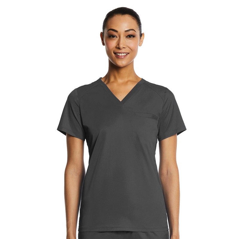 Women's One-Pocket V-Neck Top - 1778 - Charcoal