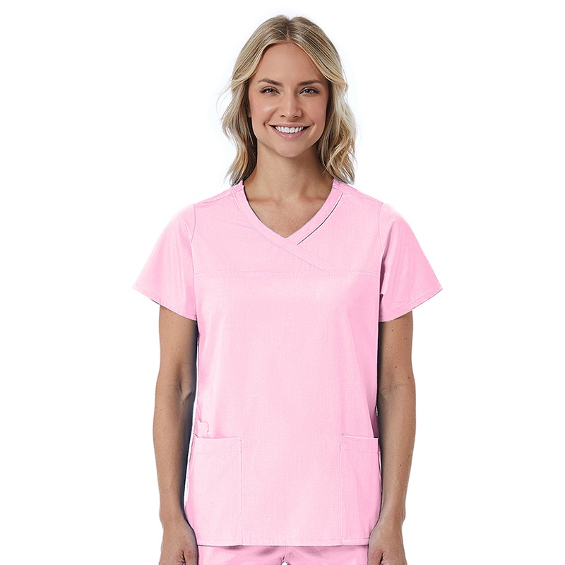 Women's Three-Pocket Curved Mock Wrap Top - 1726 - Blush Pink