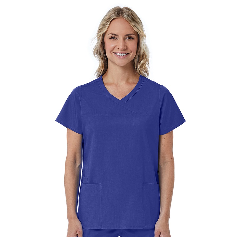 Women's Three-Pocket Curved Mock Wrap Top - 1726 - Galaxy Blue