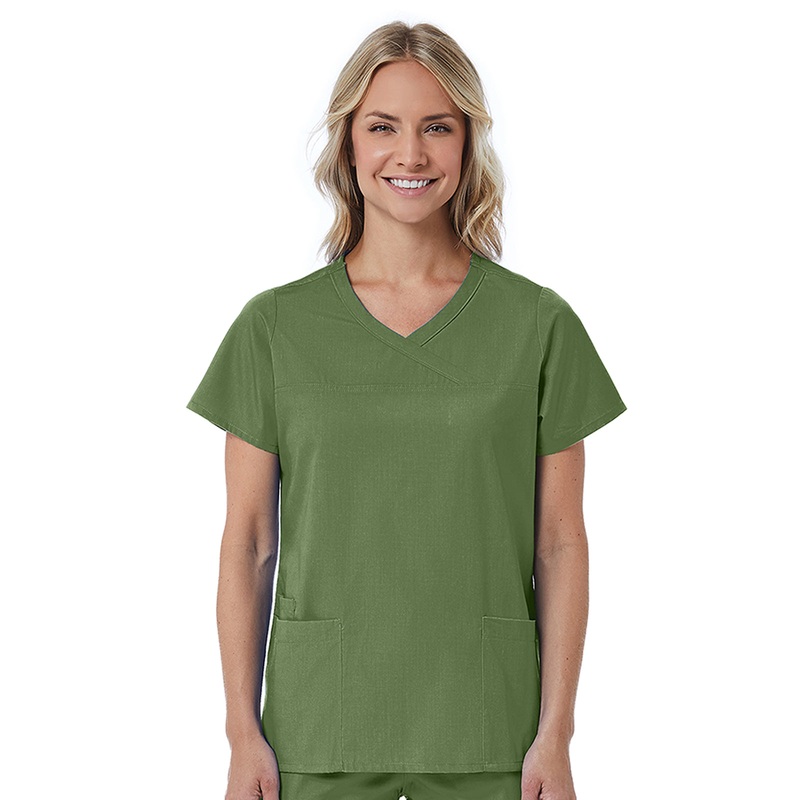Women's Three-Pocket Curved Mock Wrap Top - 1726 - Olive