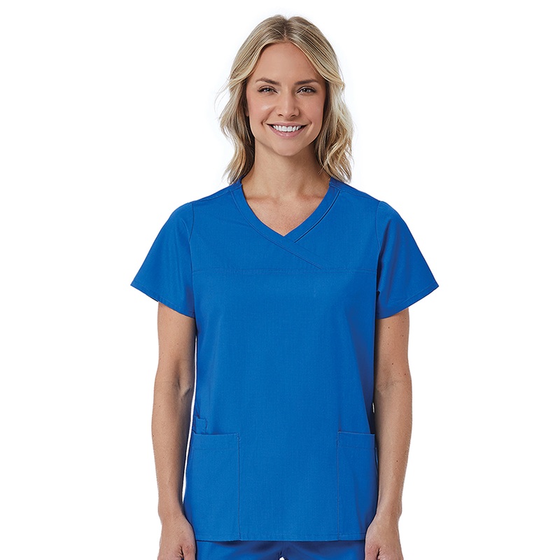 Women's Three-Pocket Curved Mock Wrap Top - 1726 - Royal Blue