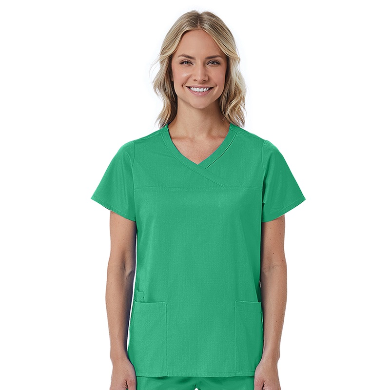 Women's Three-Pocket Curved Mock Wrap Top - 1726 - Surgical Green