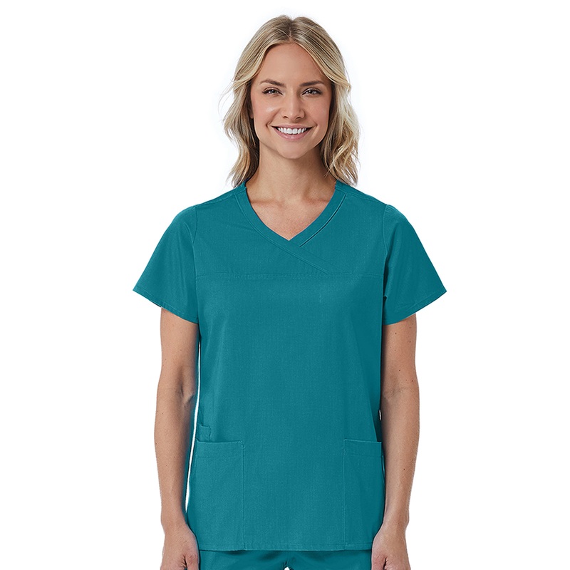 Women's Three-Pocket Curved Mock Wrap Top - 1726 - Teal