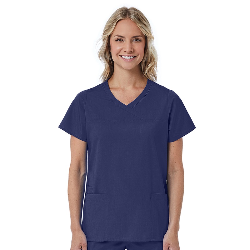 Women's Three-Pocket Curved Mock Wrap Top - 1726 - True Navy