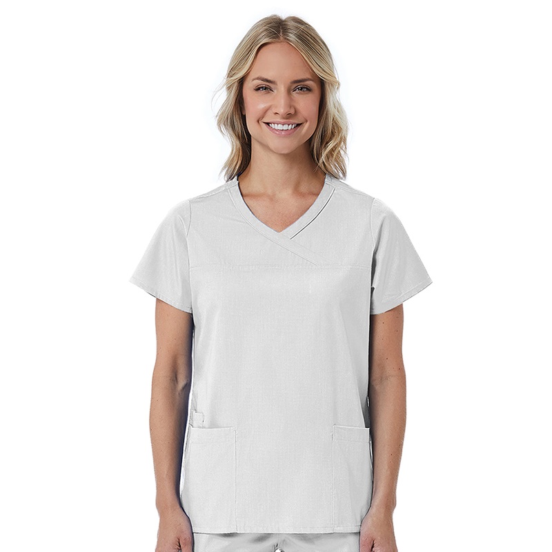 Women's Three-Pocket Curved Mock Wrap Top - 1726 - White