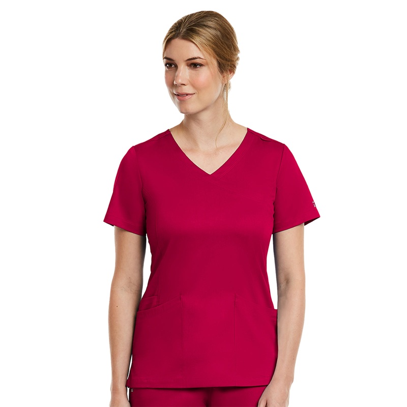 Women's Three-Pocket Curved Mock Wrap Top - 3701 - Cherries Jubilee