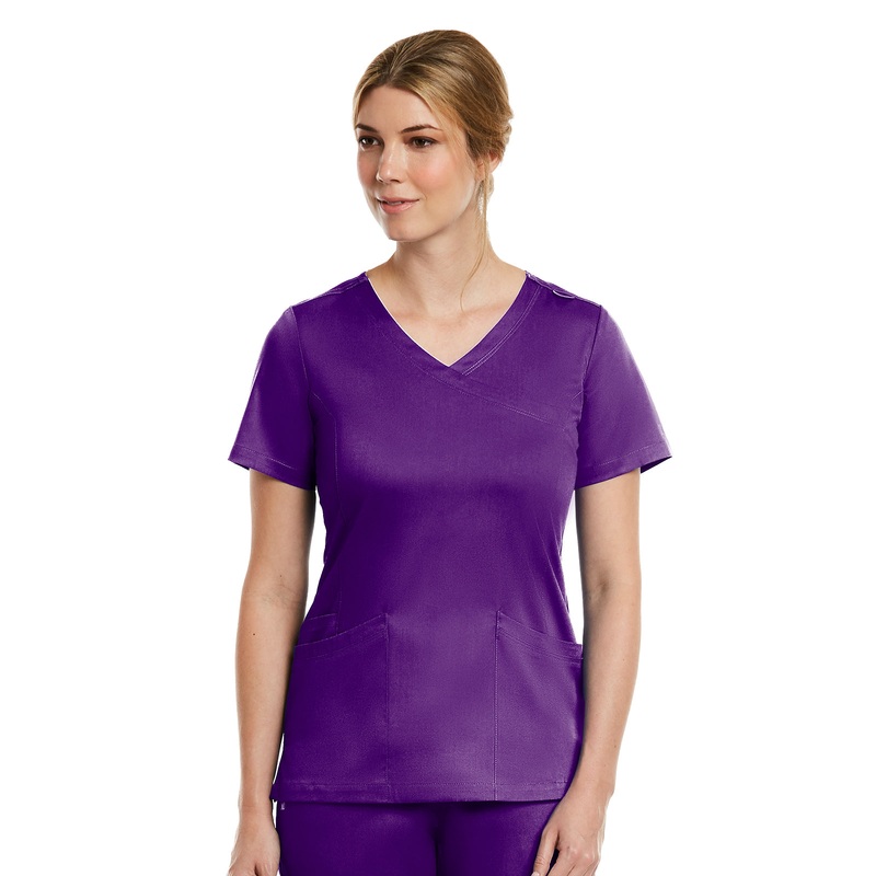Women's Three-Pocket Curved Mock Wrap Top - 3701 - Eggplant